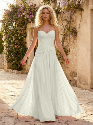 Chiffon A Line Sweetheart Pleated Corset Bridesmaid Dresses