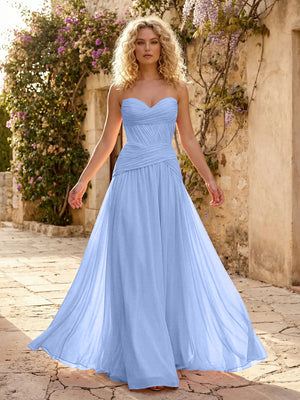 Chiffon A Line Sweetheart Pleated Corset Bridesmaid Dresses