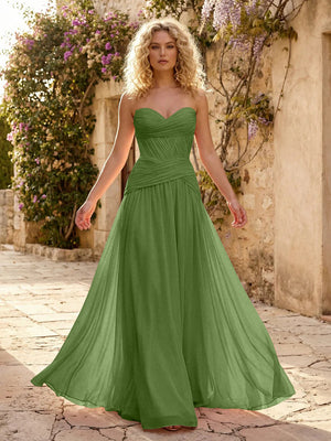 Chiffon A Line Sweetheart Pleated Corset Bridesmaid Dresses