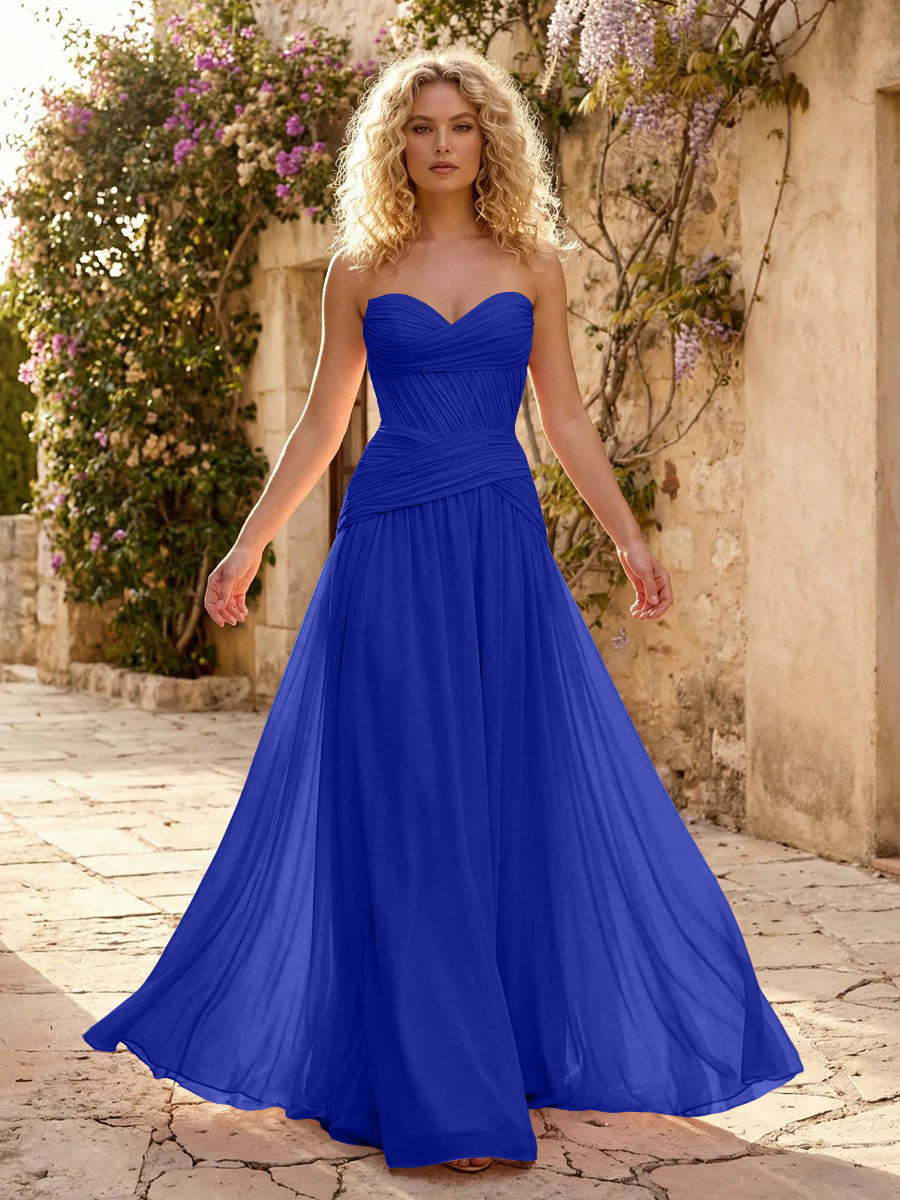 Chiffon A Line Sweetheart Pleated Corset Bridesmaid Dresses