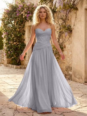 Chiffon A Line Sweetheart Pleated Corset Bridesmaid Dresses