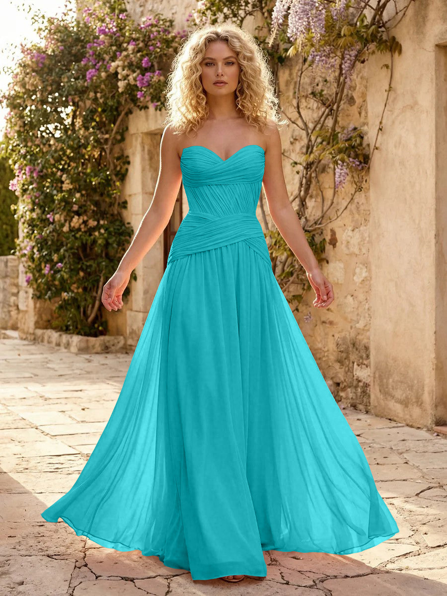 Chiffon A Line Sweetheart Pleated Corset Bridesmaid Dresses