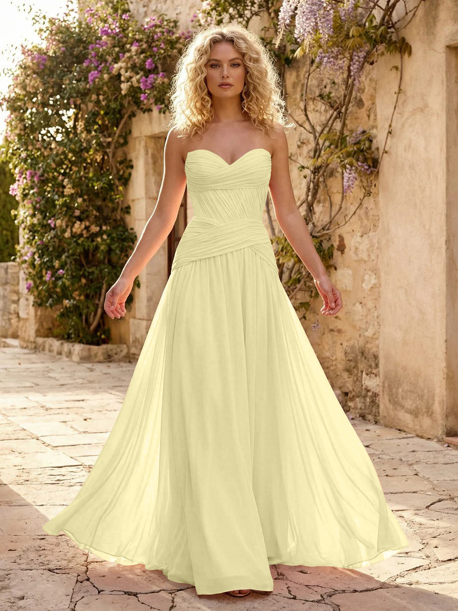 Chiffon A Line Sweetheart Pleated Corset Bridesmaid Dresses