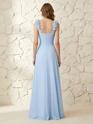 Chiffon V Neck Pleated Corset Bridesmaid Dresses with 3D Flower