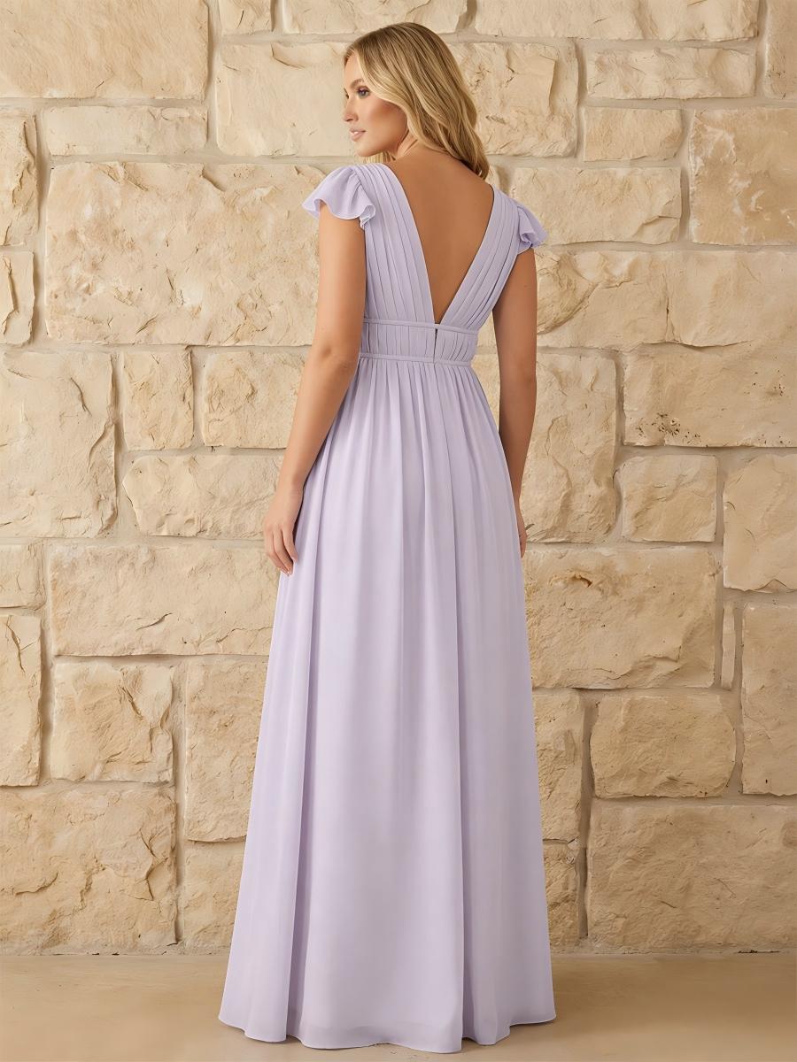 Chiffon V Neck Pleated Corset Bridesmaid Dresses