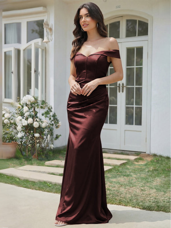 Satin Mermaid Off the Shoulder Long Bridesmaid Dresses