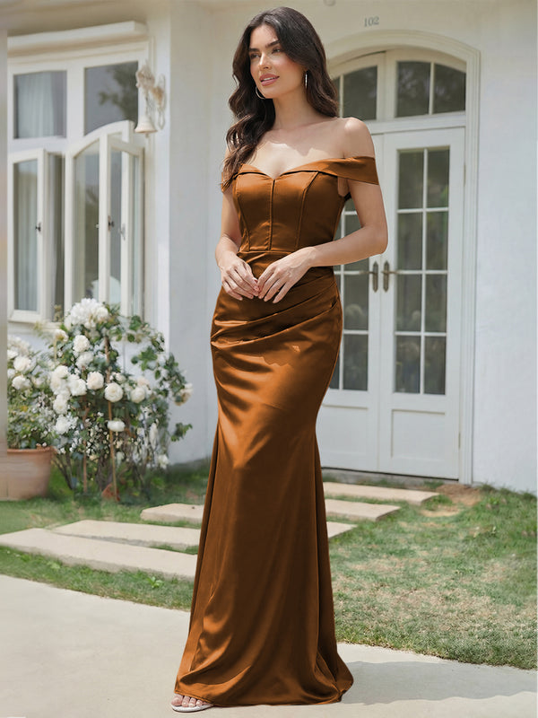 Satin Mermaid Off the Shoulder Long Bridesmaid Dresses