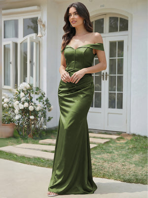 Satin Mermaid Off the Shoulder Long Bridesmaid Dresses