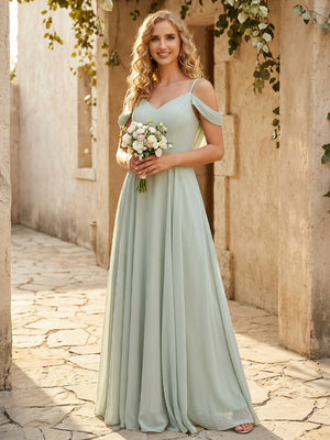 Chiffon Off the Shoulder V Neck Bridesmaid Dresses