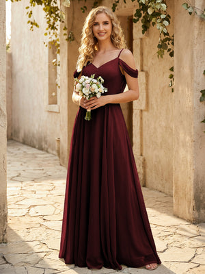 Chiffon Off the Shoulder V Neck Bridesmaid Dresses