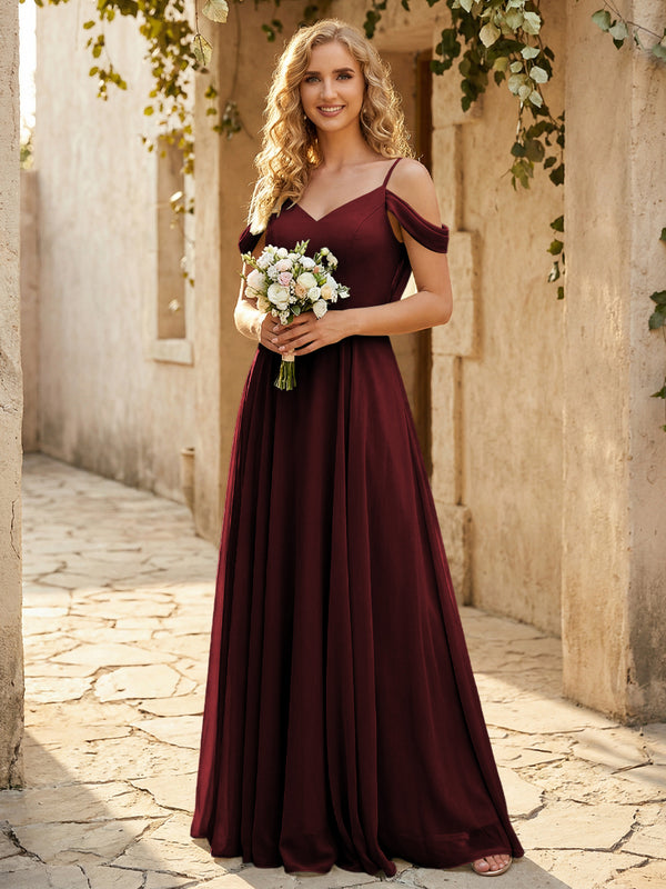 Chiffon Off the Shoulder V Neck Bridesmaid Dresses