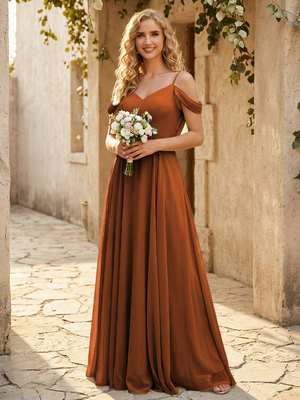 Chiffon Off the Shoulder V Neck Bridesmaid Dresses
