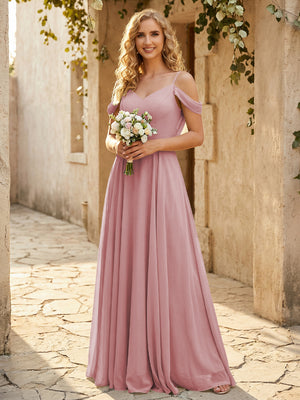 Chiffon Off the Shoulder V Neck Bridesmaid Dresses
