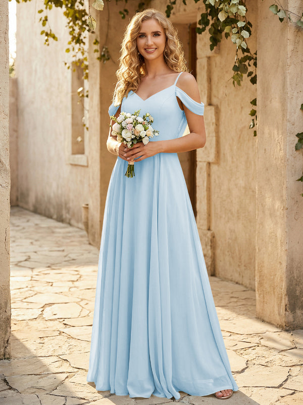 Chiffon Off the Shoulder V Neck Bridesmaid Dresses