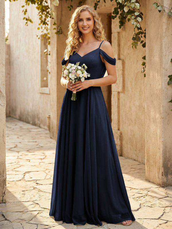 Chiffon Off the Shoulder V Neck Bridesmaid Dresses