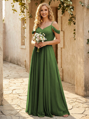Chiffon Off the Shoulder V Neck Bridesmaid Dresses