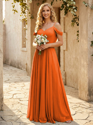Chiffon Off the Shoulder V Neck Bridesmaid Dresses