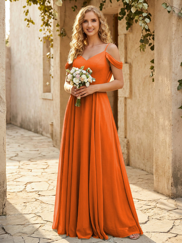Chiffon Off the Shoulder V Neck Bridesmaid Dresses