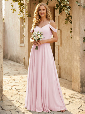 Chiffon Off the Shoulder V Neck Bridesmaid Dresses