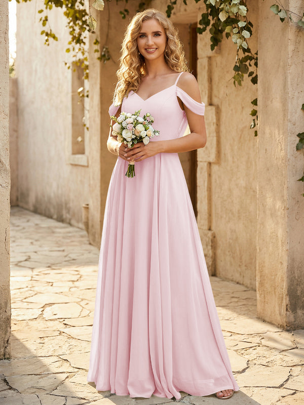 Chiffon Off the Shoulder V Neck Bridesmaid Dresses