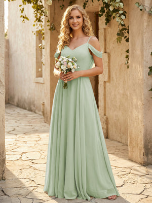 Chiffon Off the Shoulder V Neck Bridesmaid Dresses