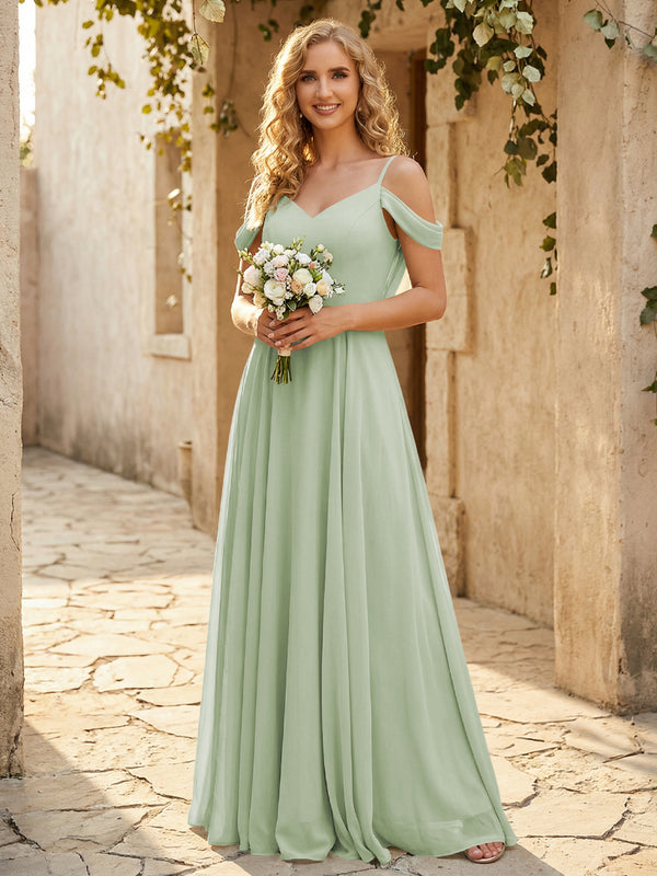 Chiffon Off the Shoulder V Neck Bridesmaid Dresses