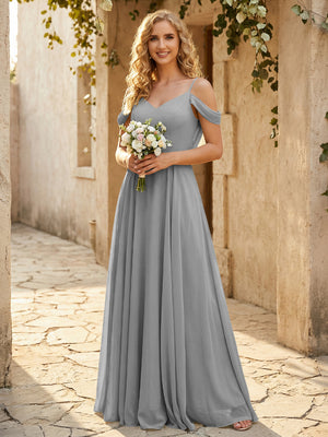 Chiffon Off the Shoulder V Neck Bridesmaid Dresses