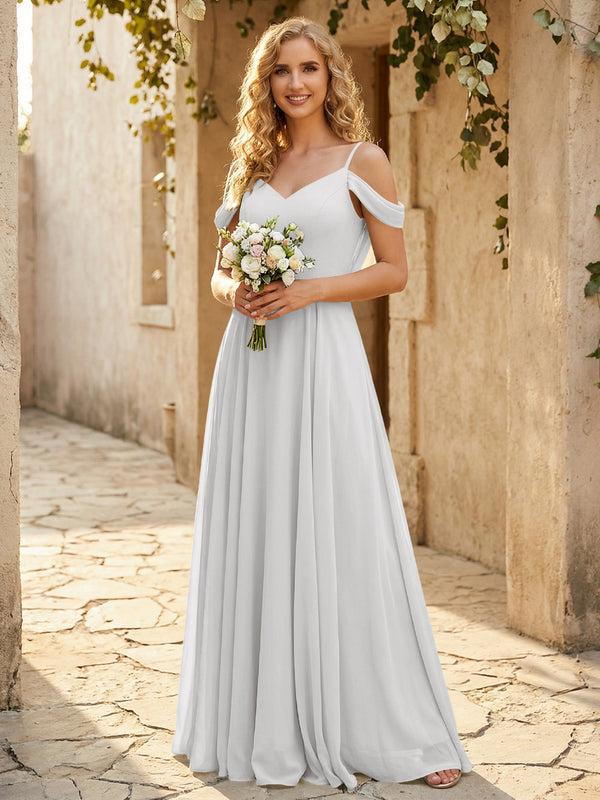 Chiffon Off the Shoulder V Neck Bridesmaid Dresses