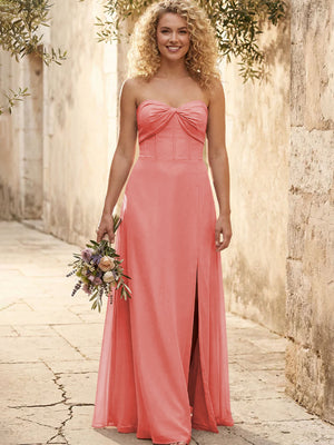 Chiffon Strapless Long Bridesmaid Dresses with Slit