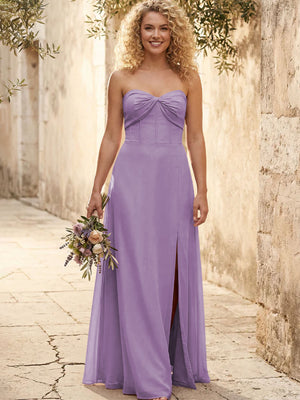 Chiffon Strapless Long Bridesmaid Dresses with Slit