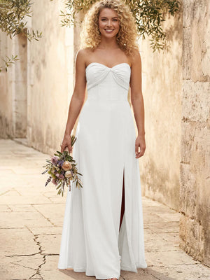 Chiffon Strapless Long Bridesmaid Dresses with Slit