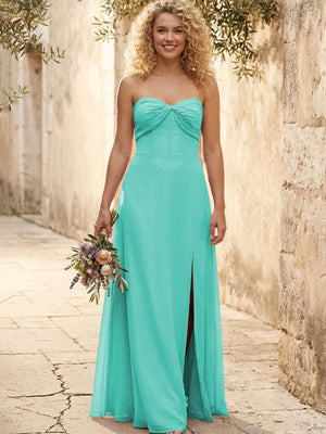 Chiffon Strapless Long Bridesmaid Dresses with Slit