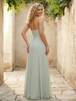 Halter Chiffon A Line Long Bridesmaid Dresses