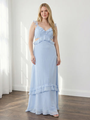 Chiffon Cut Out Ruffles Sweetheart Maxi Bridesmaid Dresses