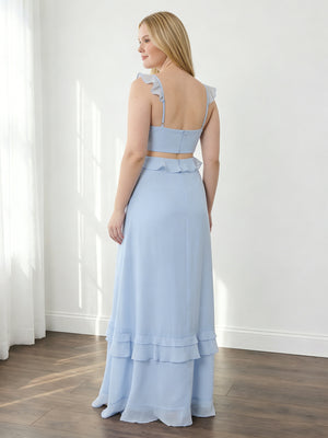 Chiffon Cut Out Ruffles Sweetheart Maxi Bridesmaid Dresses