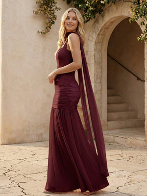 Spaghetti Straps Sheath Bridesmaid Dresses with Scarf