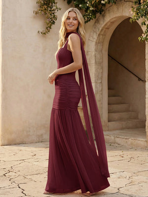 Spaghetti Straps Sheath Bridesmaid Dresses with Scarf