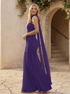 Spaghetti Straps Sheath Bridesmaid Dresses with Scarf
