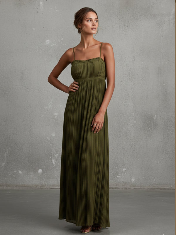 Spaghetti Straps Pleated Strapless Satin A Line Formal Dresses