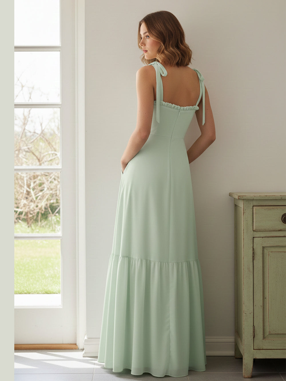 Chiffon Spaghetti Straps Sweetheart Sleeveless Bridesmaid Dresses