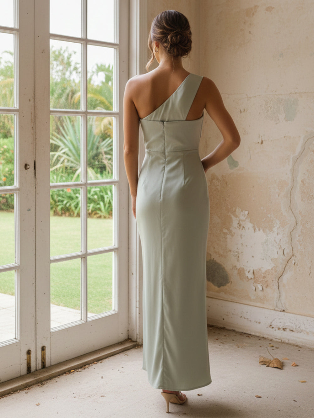 One Shoulder Pleated Satin Mermaid Bridesmaid Dresses