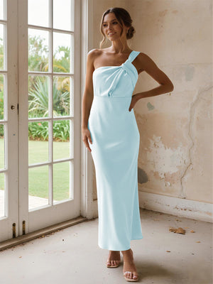 One Shoulder Pleated Satin Mermaid Bridesmaid Dresses