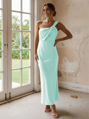 One Shoulder Pleated Satin Mermaid Bridesmaid Dresses