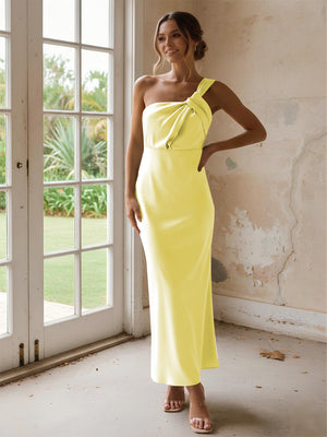 One Shoulder Pleated Satin Mermaid Bridesmaid Dresses