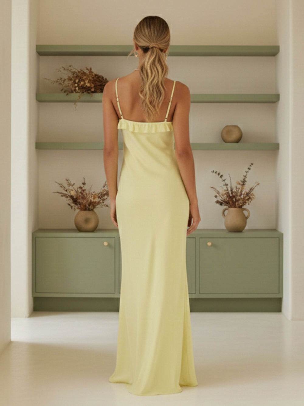 Strapless Spaghetti Straps Ruffles Satin Bridesmaid Dresses