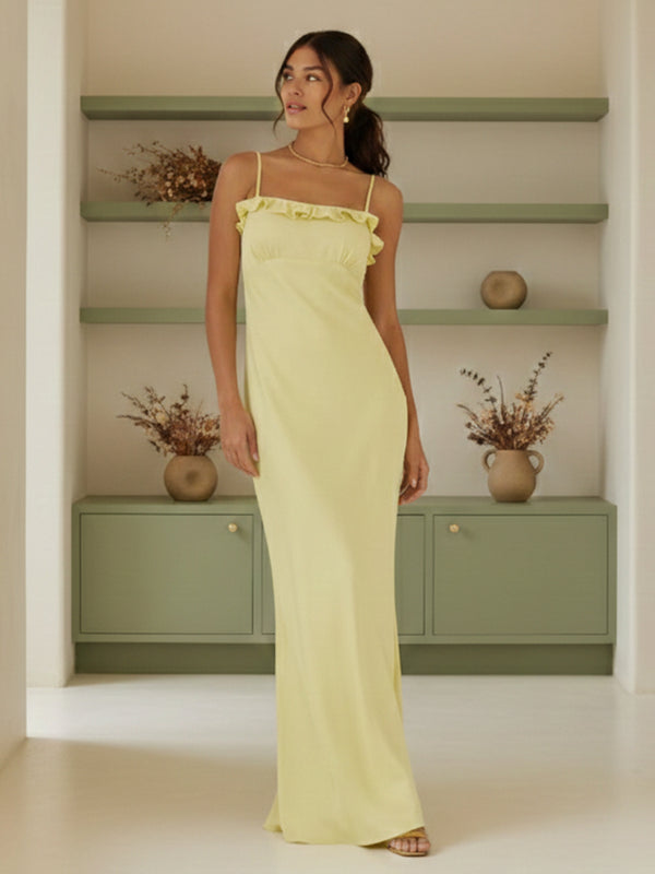 Strapless Spaghetti Straps Ruffles Satin Bridesmaid Dresses