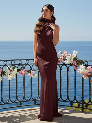 One Shoulder Satin Long Bridesmaid Dresses with Scarf