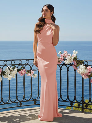 One Shoulder Satin Long Bridesmaid Dresses with Scarf