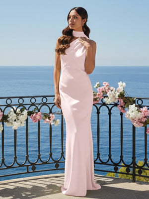One Shoulder Satin Long Bridesmaid Dresses with Scarf