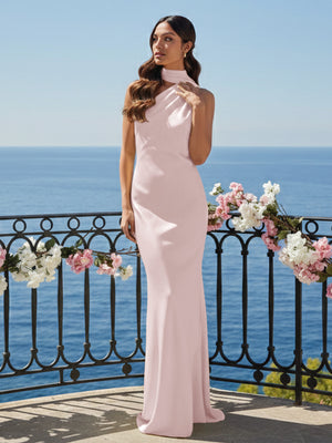 One Shoulder Satin Long Bridesmaid Dresses with Scarf